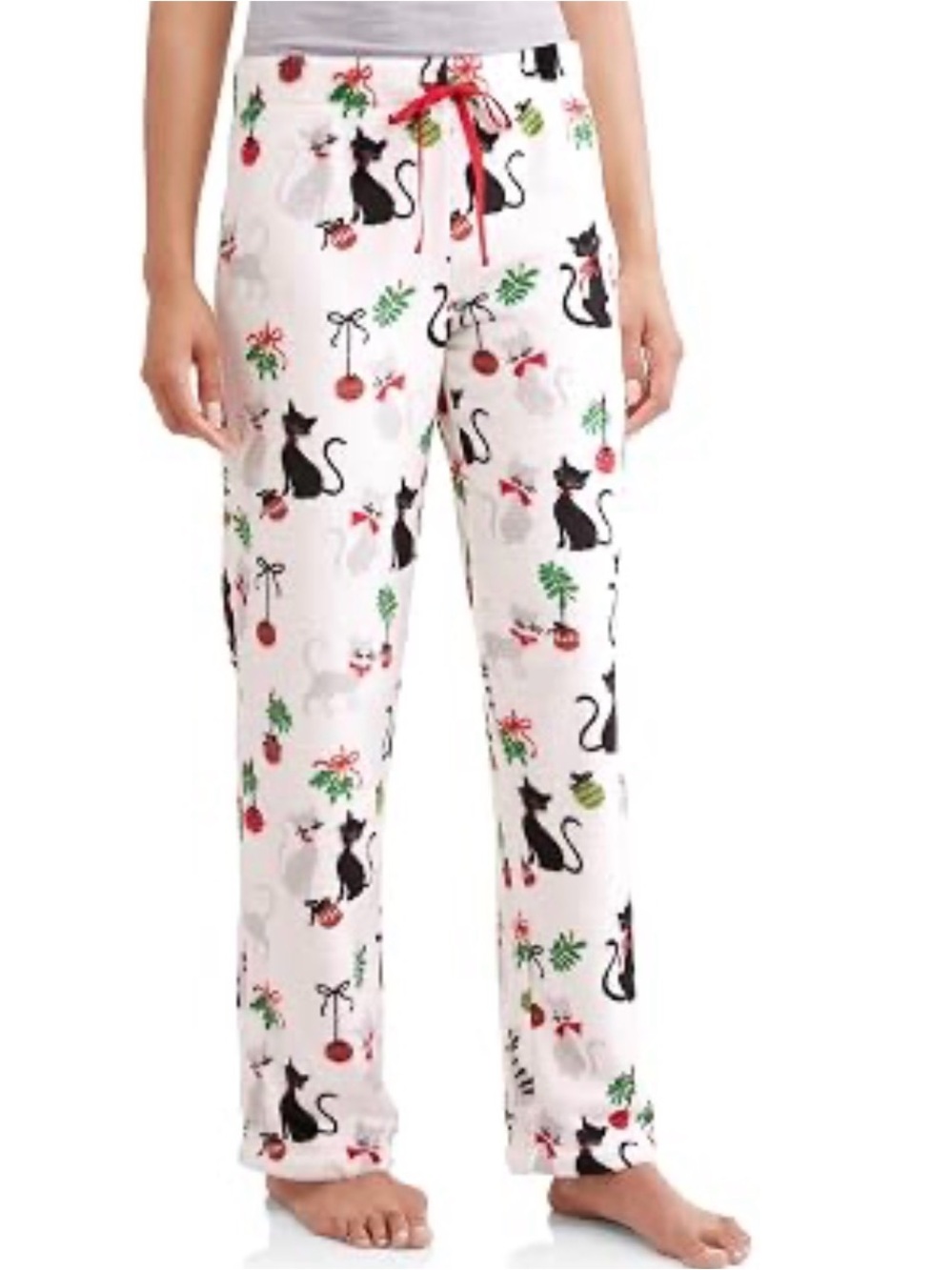 Secret Treasures Plush Fleece Lounge PJ Pants Size Large White Christmas Cats